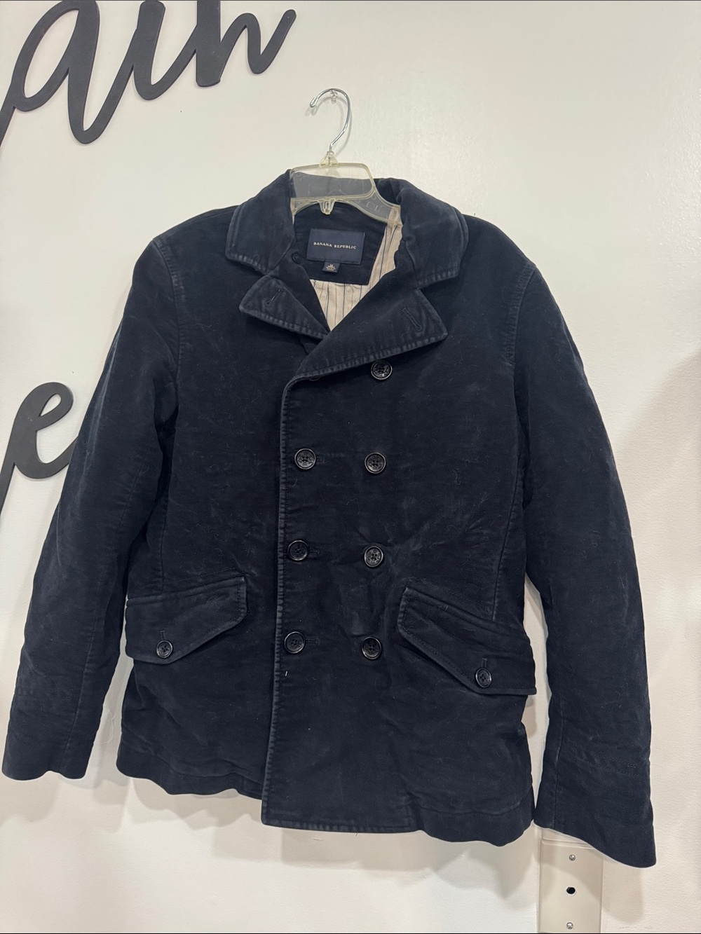 Banana Republic Black Double-Breasted Pea Coat